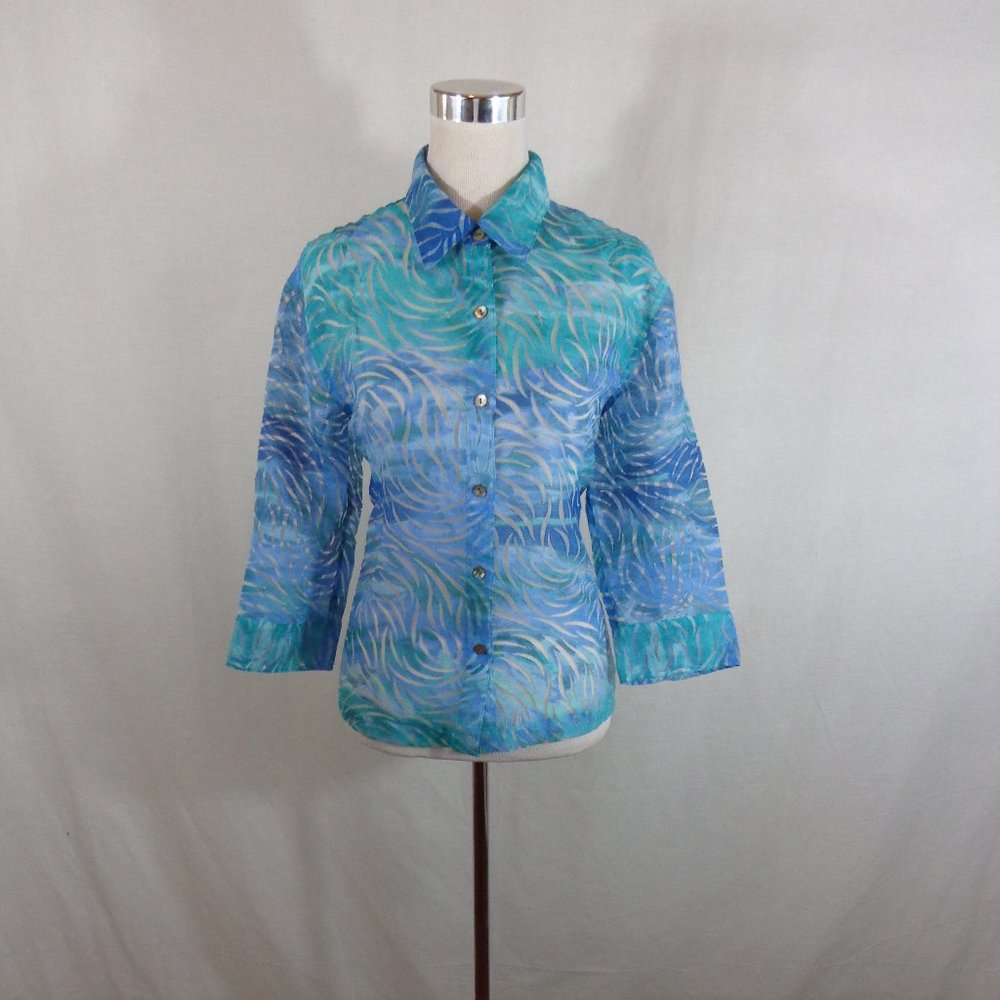 MIRASOL WOMEN'S SHEER SHIRT SZ L BLUE & GREEN
